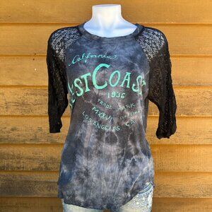 Scrapbook California West Coast Tie Dye 3/4 Lace Sleeved Shirt Size M